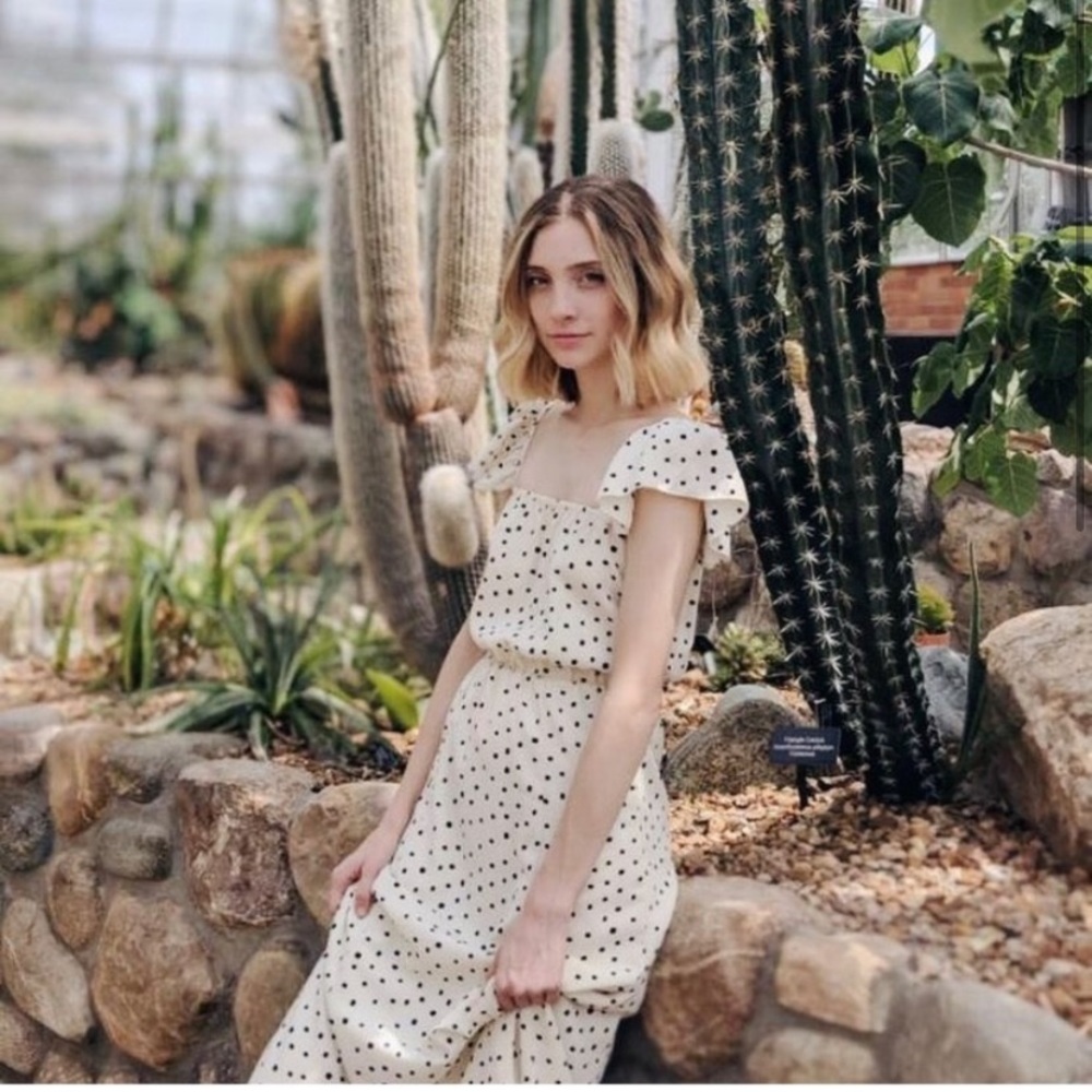 Amuse society cream and black midi dress.